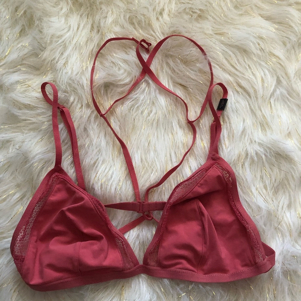 Victoria Secret Womens Bra Strappy Plunge Pink  L